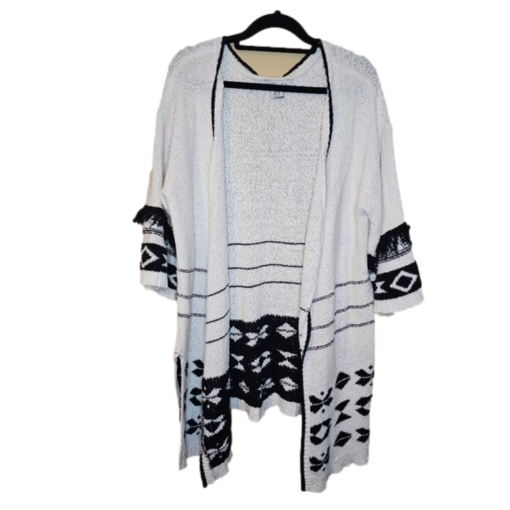 Rachel Zoe Boho 3/4 sleeve cardigan Black and White Size 3X